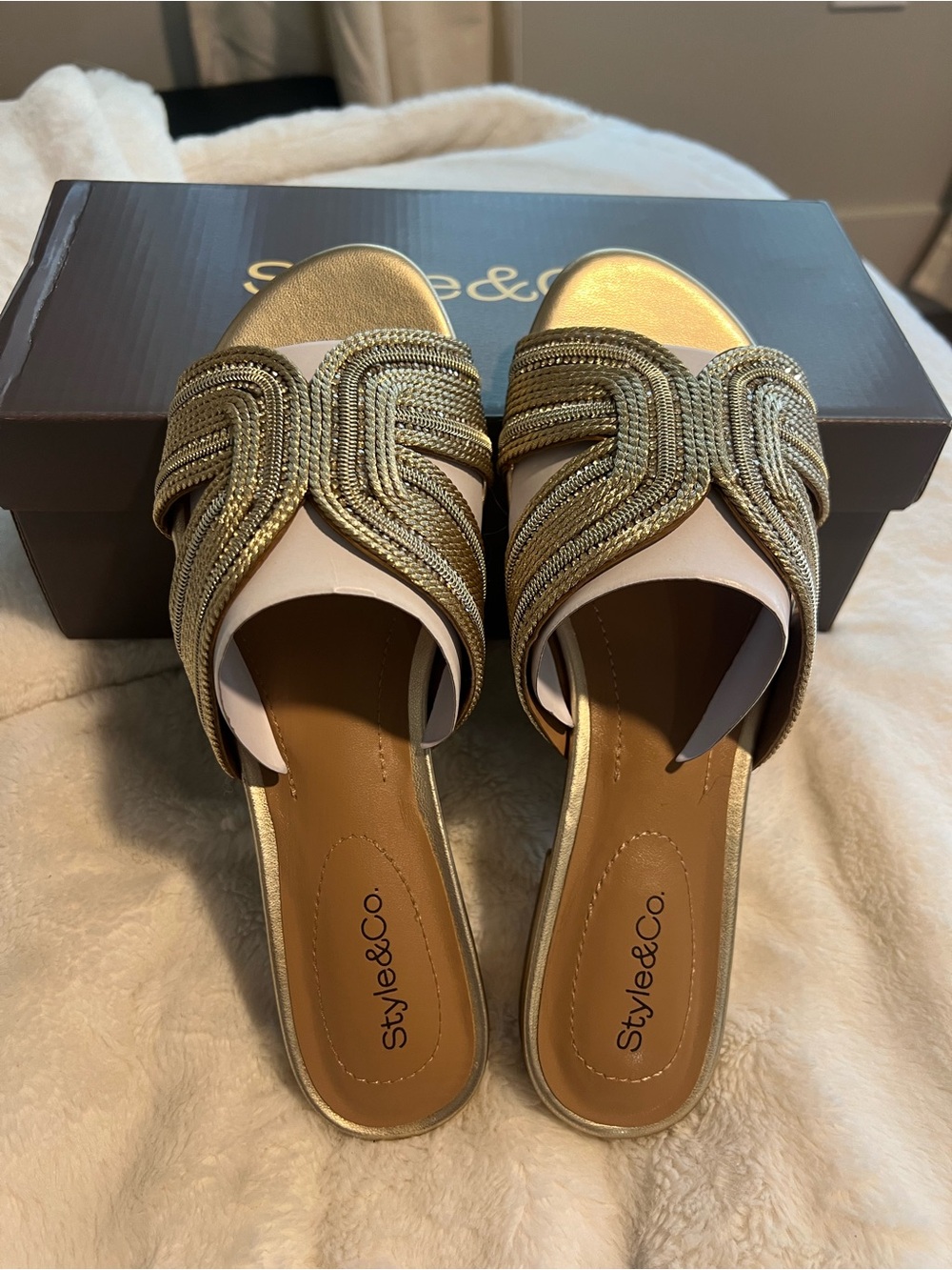 Gold Embellished Slide Sandals
